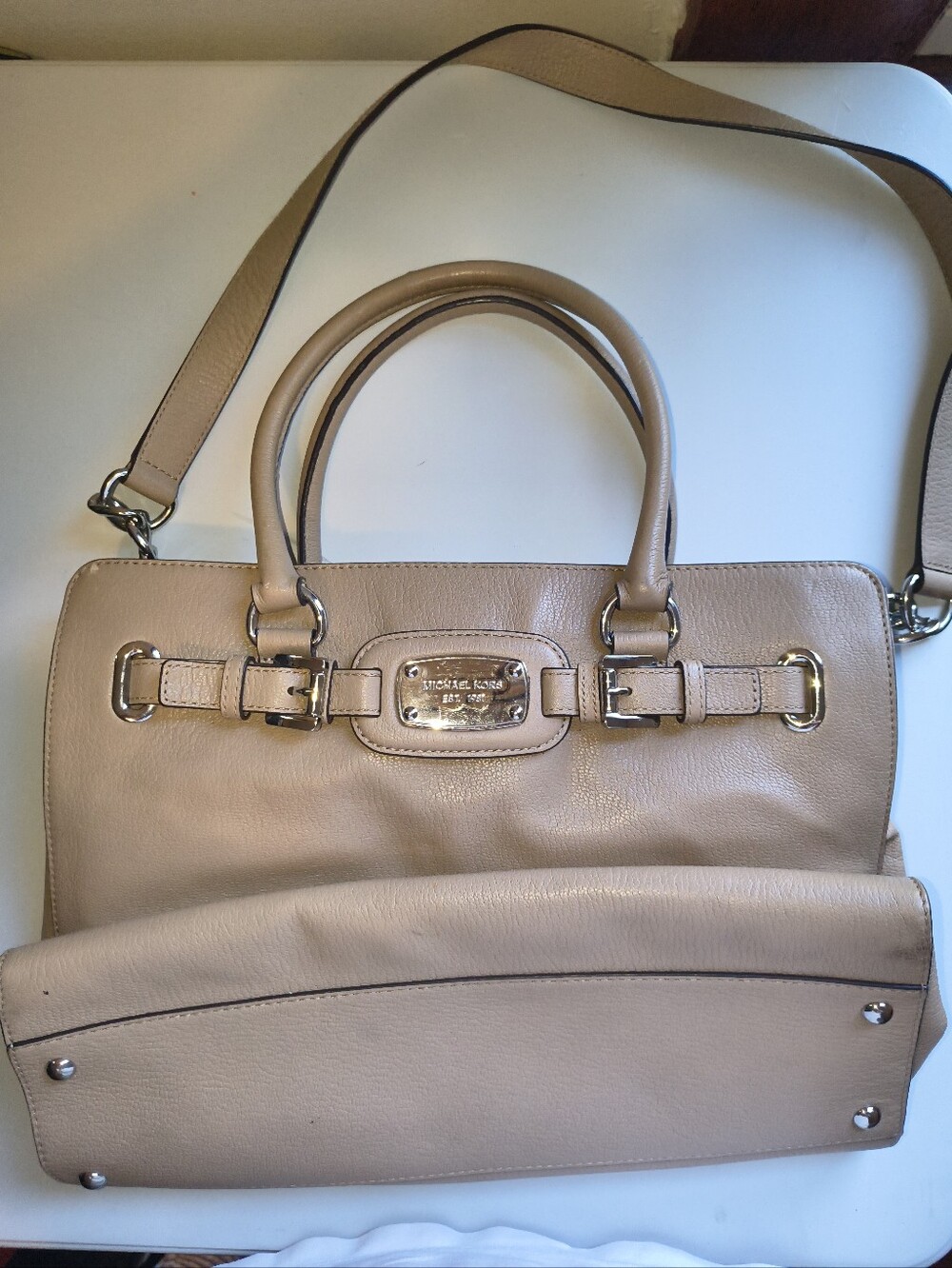 Michael Kors Nude/Tan Leather Satchel with Gold Hardware